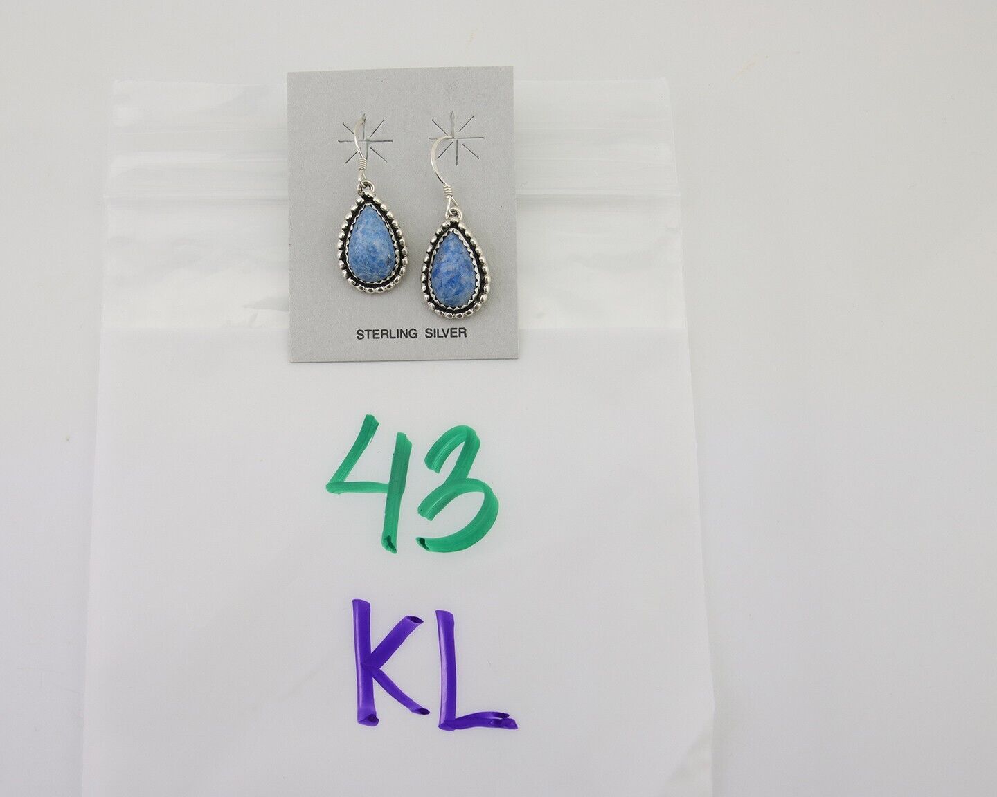 Navajo Earrings 925 Silver Blue Denim Lapis Artist Signed First Eagle C.80's