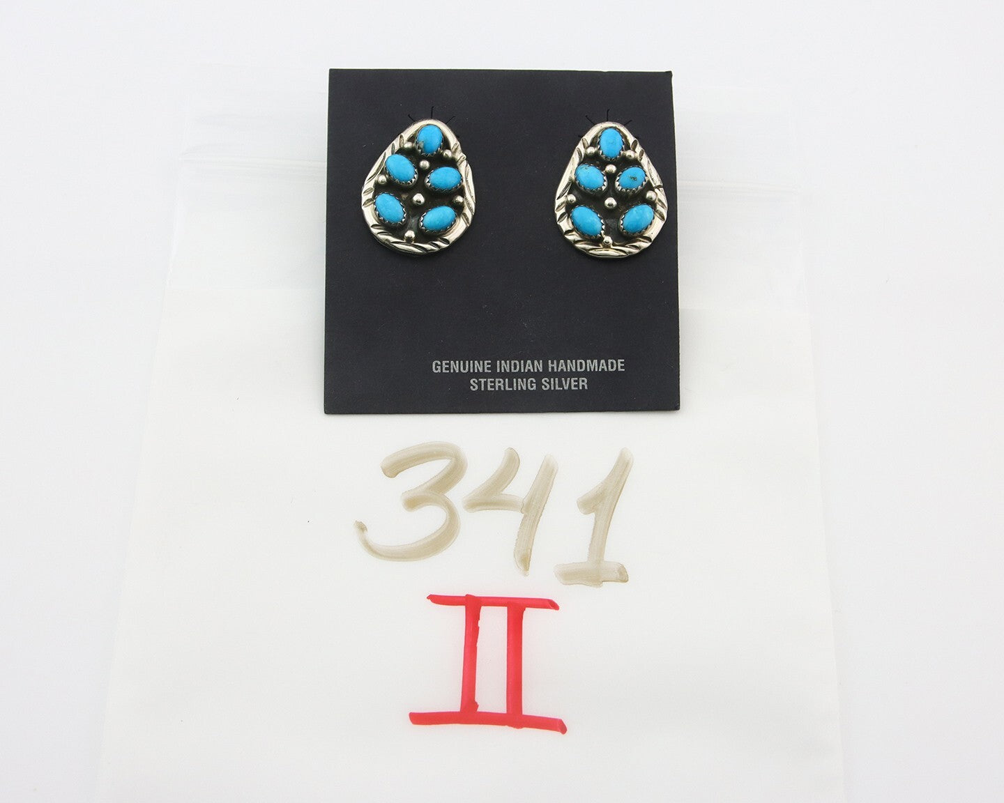 Navajo Dangle Earrings 925 Silver Natural Turquoise Native American Artist C.80s