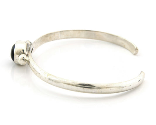 Navajo Cuff Bracelet Sterling Silver Natural Mined Black Onyx Native Artist