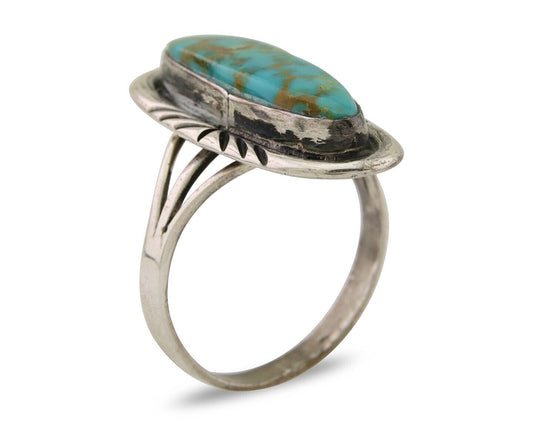 Navajo Ring 925 Silver Nevada Blue Turquoise Signed MC C.80's