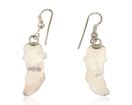 Navajo Dangle Earrings 925 Silver Natural Turquoise Artist Signed JB C.80's