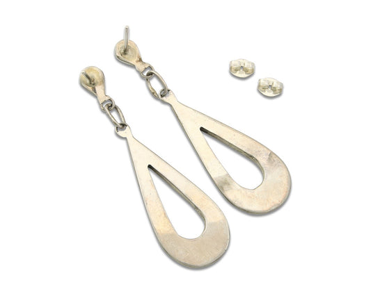 Zuni Dangle Earrings 925 Silver Natural Turquoise Artist Signed EJP C.80's