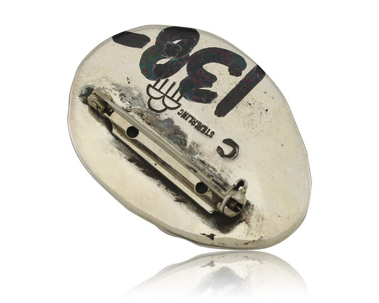 Navajo Pin 925 Silver Natural Spiderweb Turquoise Signed C Raincloud C.80's