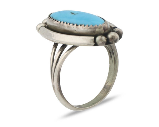 Navajo Ring .925 Silver Sleeping Beauty Turquoise Signed SkyStone Creations C80s