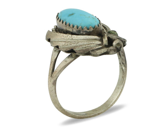 Navajo Ring .925 Silver Sleeping Beauty Turquoise Native American Artist C.80's