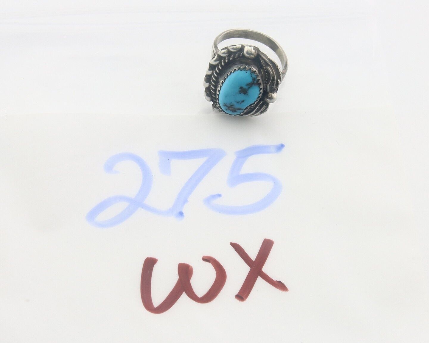 Navajo Ring 925 Sterling Natural Turquoise Native Artist C.80's Size 5.75