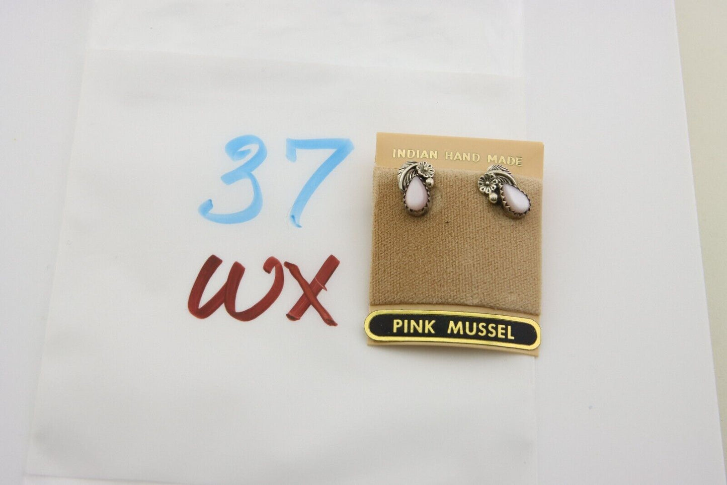 Navajo Earrings 925 Silver Handmade Natural Pink Mussel Native American Artist