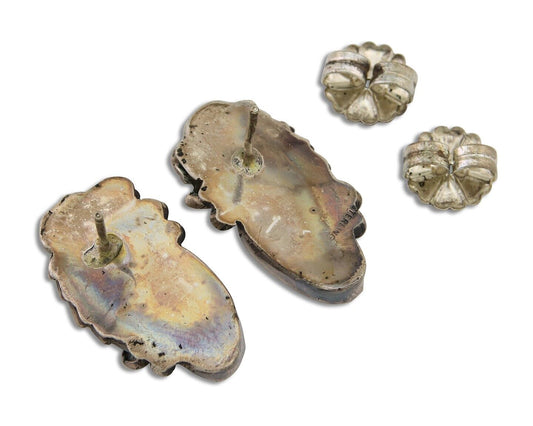 Navajo Handmade Earrings 925 Silver Natural Turquoise Native Artist C.80's