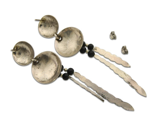 Navajo Earrings 925 Silver Handmade Natural Black Onyx Native American C.80's