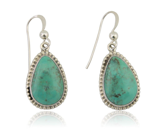Navajo Dangle Earrings 925 Silver Natural Turquoise Artist Signed Montoya C.80's