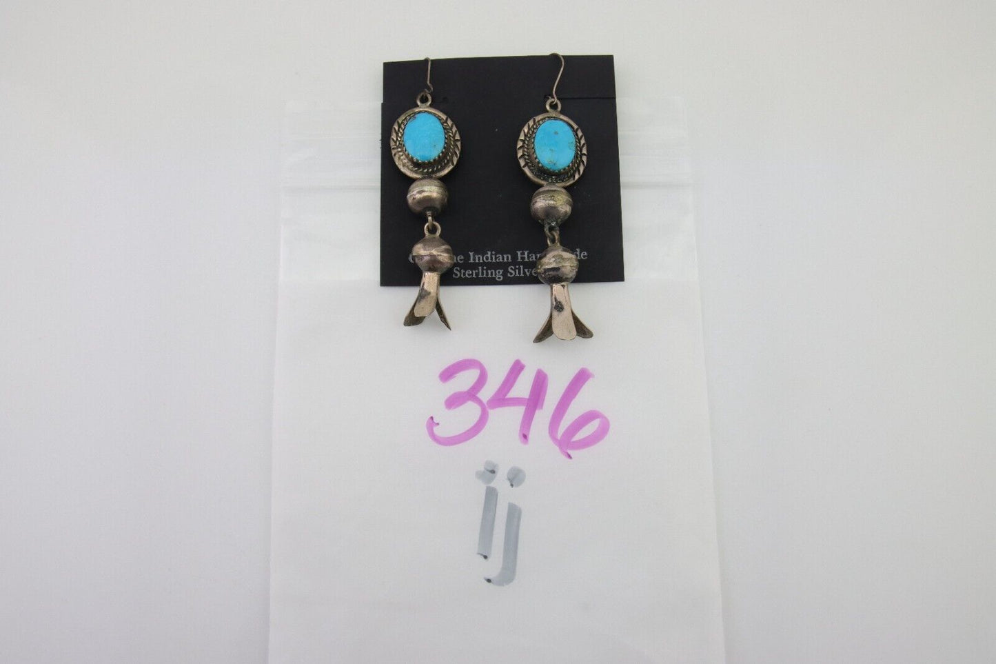 Navajo Dangle Squash Earrings 925 Silver Natural Turquoise Native Artist C.80's