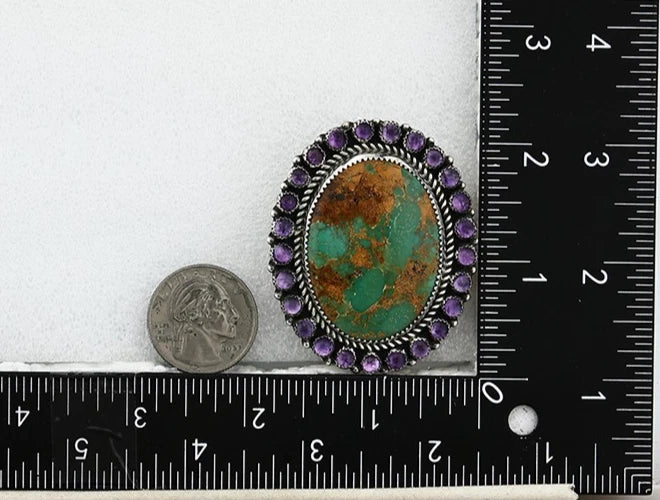 Navajo Pin Pendant Sterling Silver Gemstone Vintage Signed OD C.80's