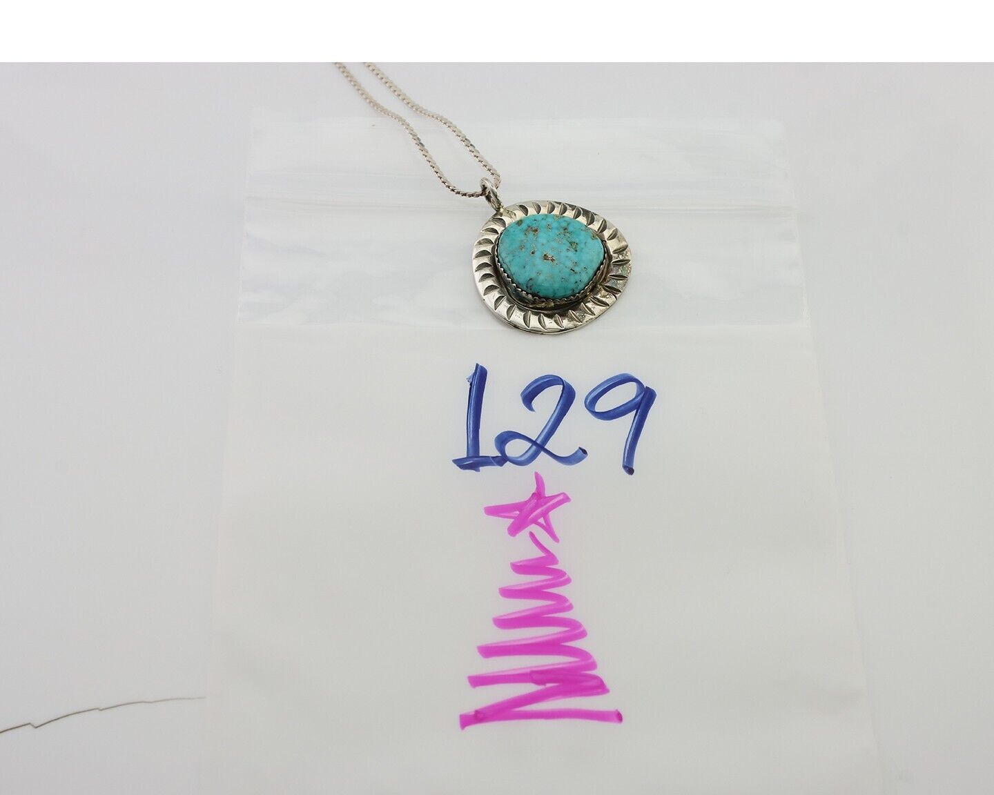 Navajo Pendant 925 Silver Natural Blue Turquoise Artist Signed Yazzie C.80's
