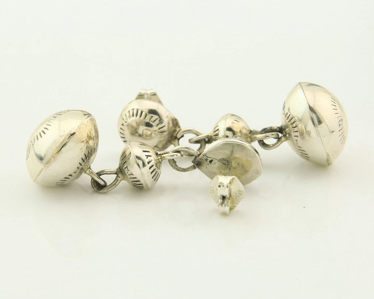 Navajo Bead Earrings Sterling Silver Handmade Vintage Hand Stamped Native Artist