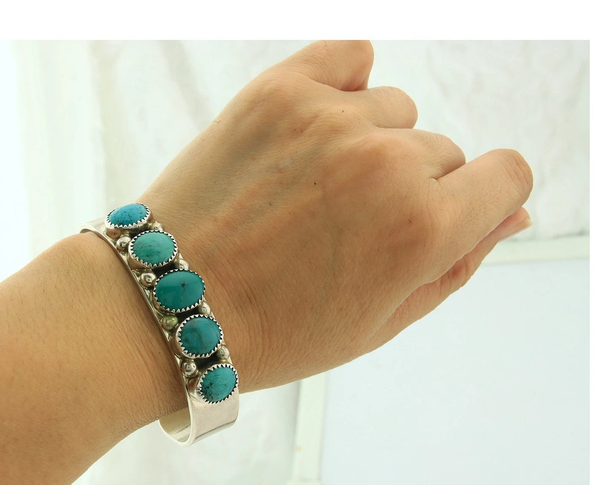 Navajo Cuff Bracelet 925 Sterling Silver Turquoise Vintage Signed C Jones