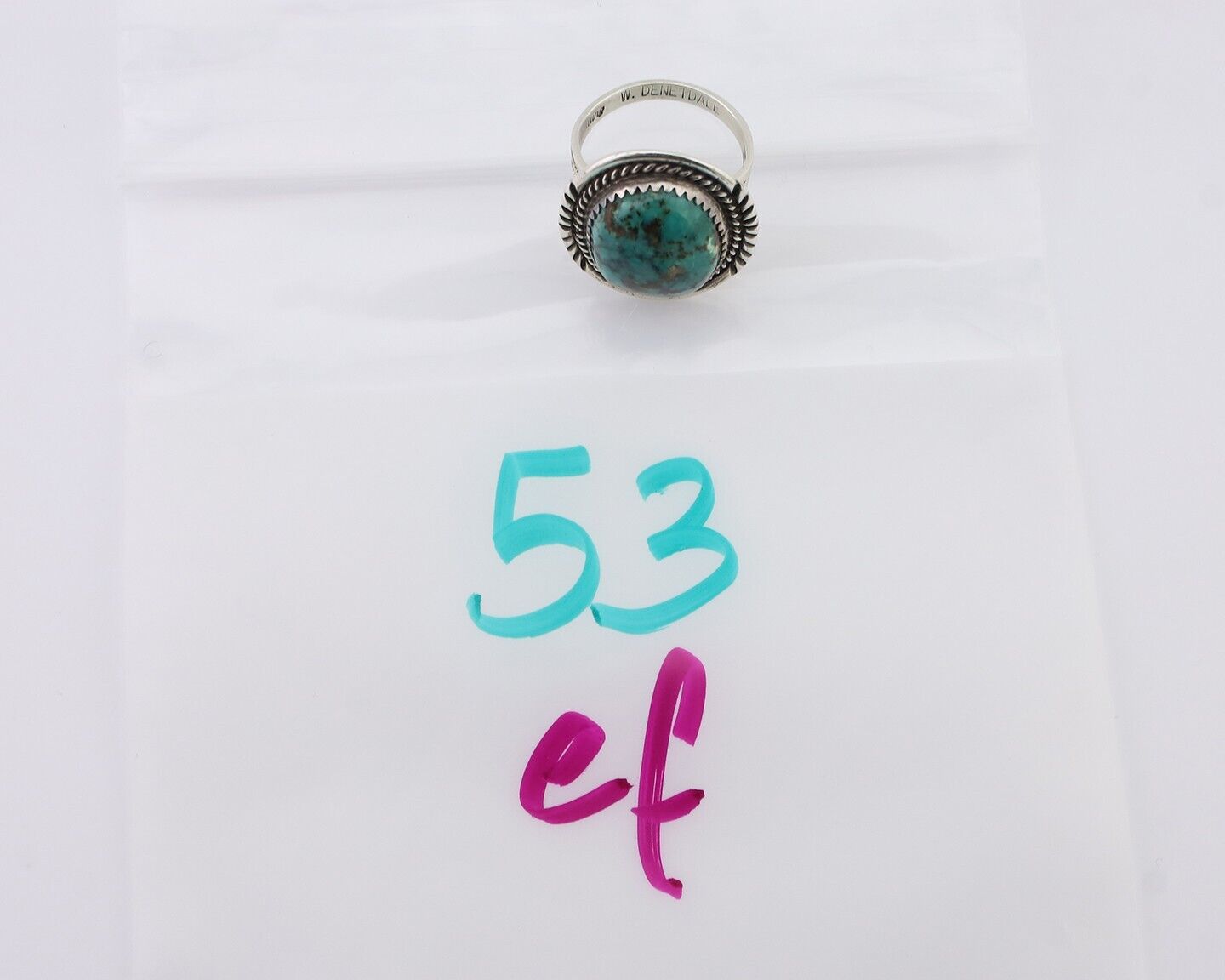 Navajo Ring 925 Silver Turquoise Signed William Denetdale Size 7.25 C.80's