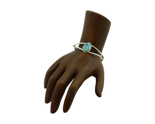 Navajo Bracelet 925 Silver Sleeping Beauty Turquoise Native Artist C.80's