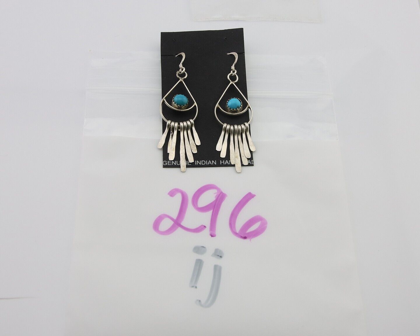 Navajo Dangle Earrings 925 Silver Natural Turquoise Artist Signed JB C.80's