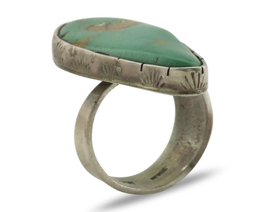 Navajo Ring 925 Silver Natural Green Turquoise Artist Signed M Guerro C.80's
