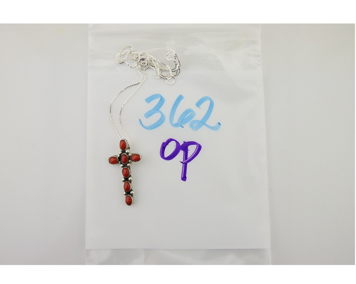 Navajo Cross Necklace 925 Silver Mediterranean Coral Native American Artist C80s