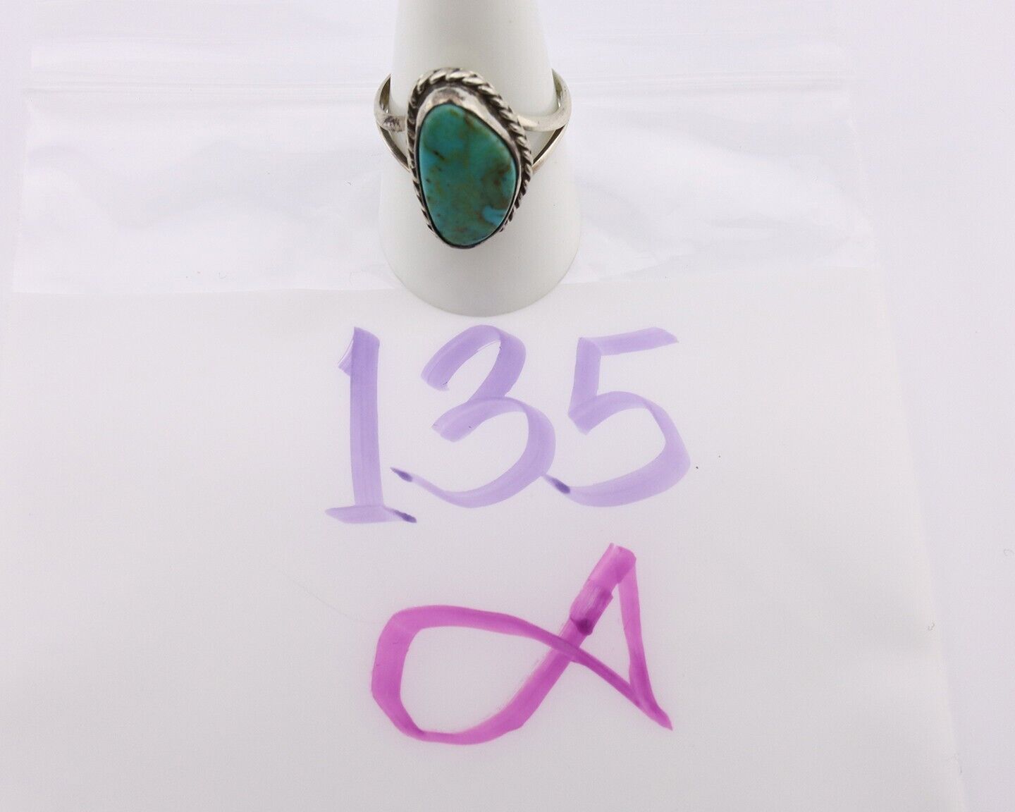 Navajo Ring 925 Silver Natural Turquoise Artist Signed Rabbit Stick C.80's