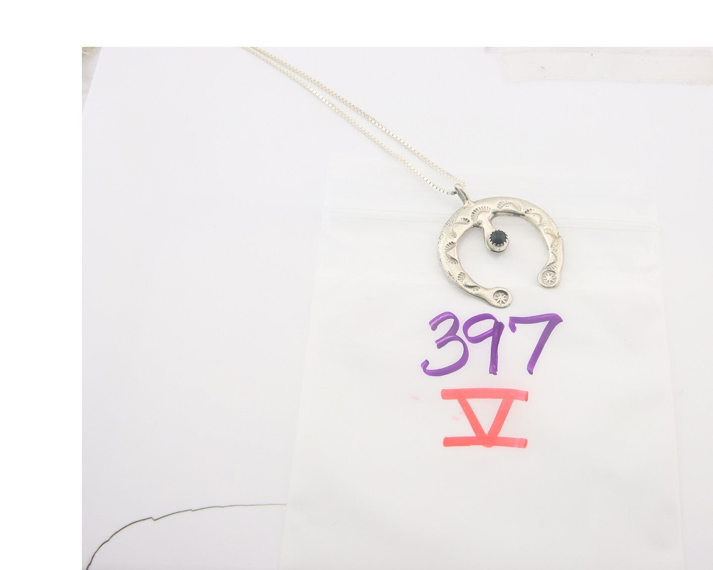 Navajo Sterling Silver Necklace Onyx Sand Cast Authentic Vintage Native American