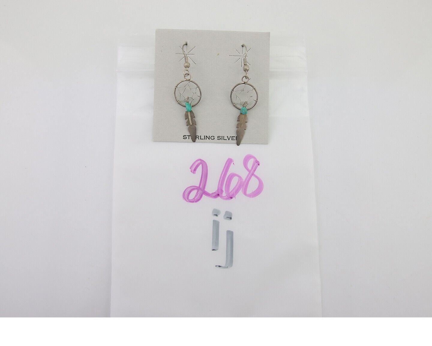 Navajo Dangle Dream Catcher Earrings 925 Silver Blue Turquoise Native Artist C80