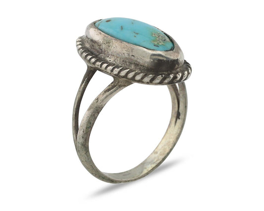 Navajo Ring .925 Silver Natural Kingman Turquoise Native American Artist C.80's
