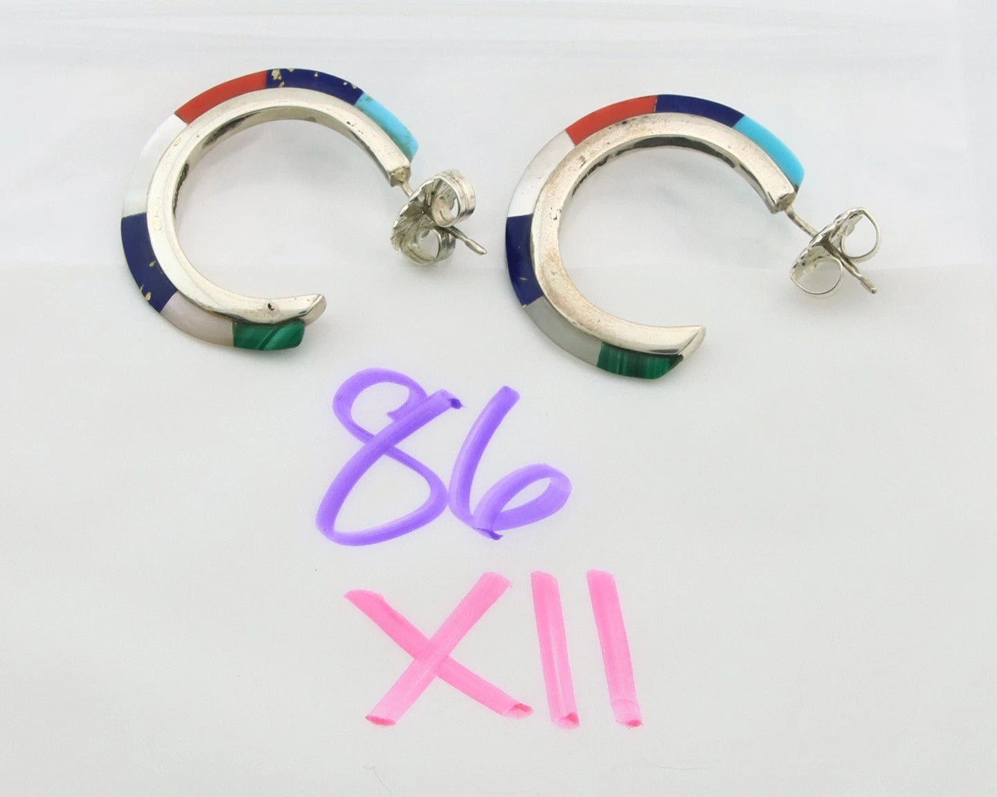 Navajo Half Hoop Earrings Sterling Silver Natural Gemstone Native Handmade