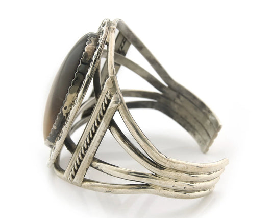 Navajo Cuff Bracelet Sterling Silver Natural Tiger Eye Sapphire Vintage Handmade