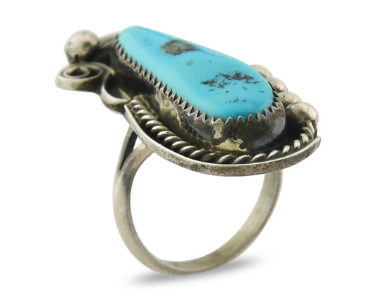 Vintage Navajo Ring 925 Sterling Silver Authentic Manassas Turquoise Size 6.5