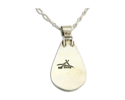 Navajo Necklace 925 Silver Spiderweb Turquoise Artist Signed Teepee on Hill C80s