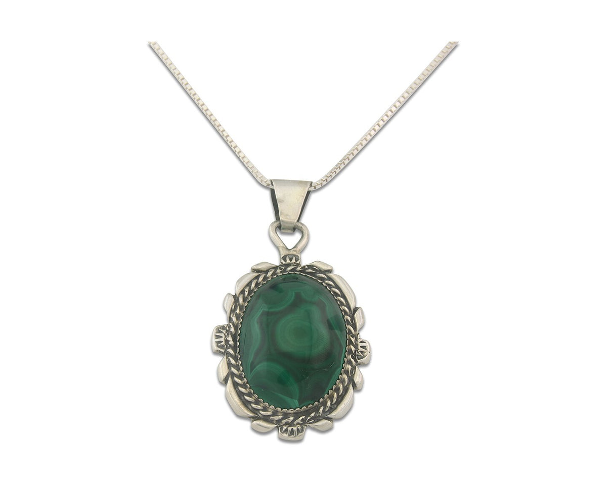 Navajo Sterling Silver Necklace Malachite Authentic Vintage Signed TALHAT
