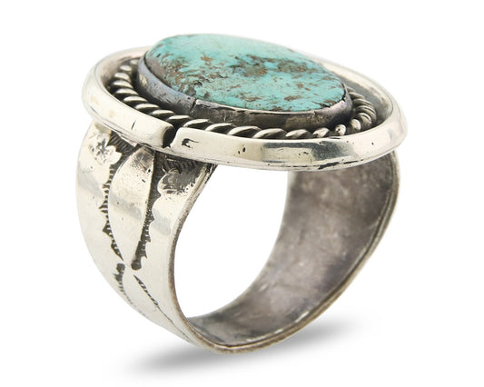 Traditional Navajo Ring Sterling Silver Authentic Turquoise Handmade Size 9.5