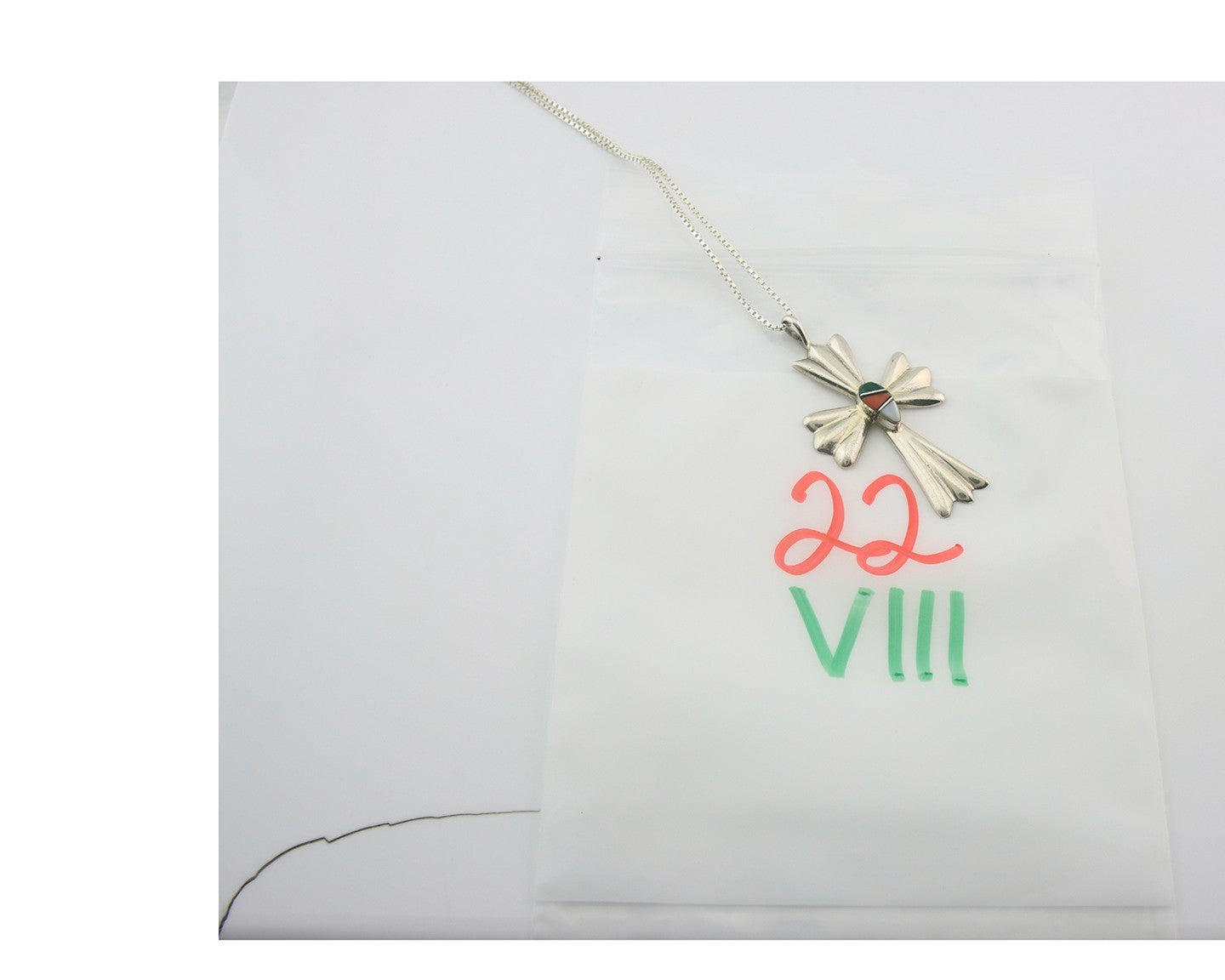 Navajo Cross Necklace Sterling Silver Authentic Natural Gemstones Signed M