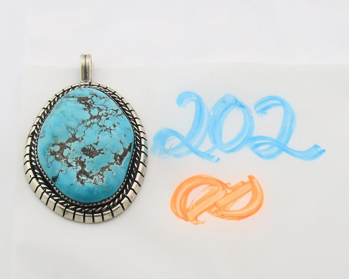 Navajo Pendant Sterling Silver Turquoise Vintage Signed Tom Willeto C.80's