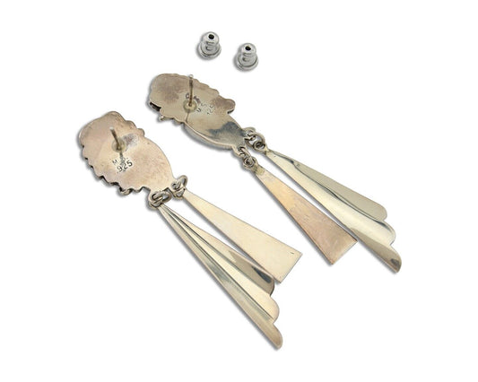 Navajo Dangle Earrings 925 Silver Natural Blue Turquoise Artist Signed M.S. C80s