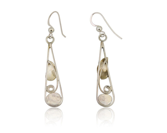 Navajo Dangle Earrings 925 Silver Natural Blue Turquoise Artist Signed JB C.80's