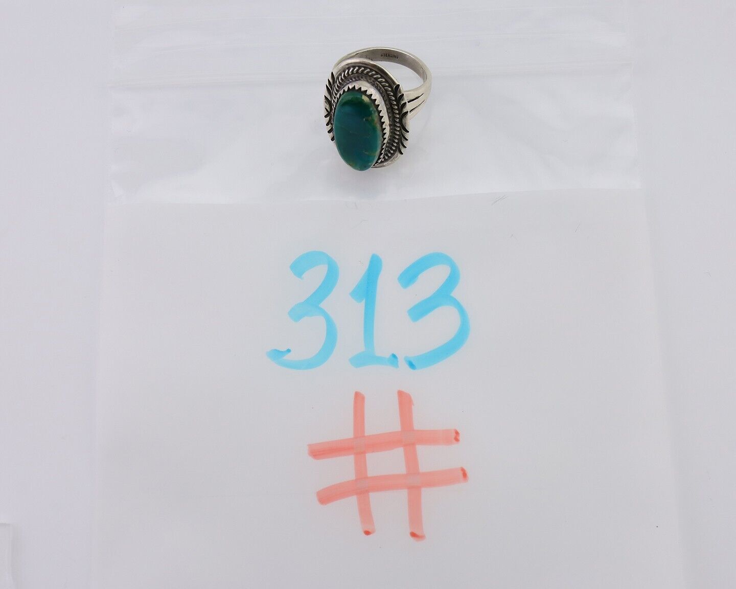 Navajo Hand Stamped Ring 925 Silver Natural Turquoise Native Artist C.80's