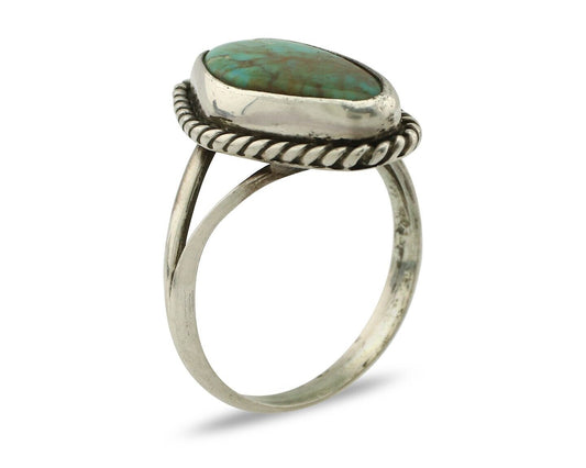 Navajo Ring 925 Silver Natural Turquoise Artist Signed Rabbit Stick C.80's