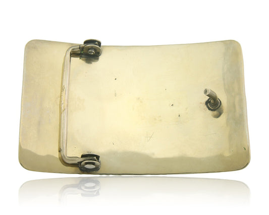 Navajo Concho Belt Buckle .999 Nickel Onyx Native American Artist 2x3 in C.80's