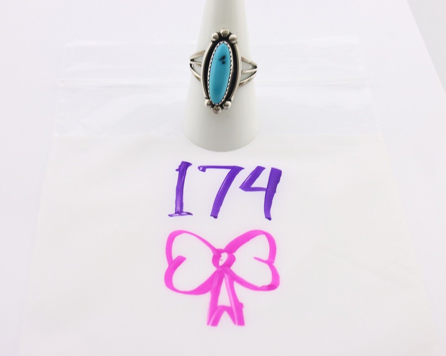 Navajo Ring .925 Silver Sleeping Beauty Turquoise Signed SkyStone Creations C80s
