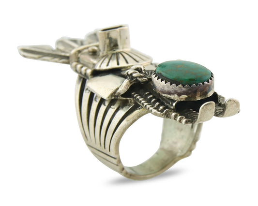 Vintage Navajo Ring 925 Sterling Silver Turquoise Signed Broken Arrow Size 7.25