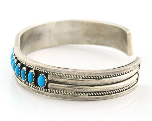 Navajo Cuff Bracelet Sterling Silver Authentic Turquoise Signed CC