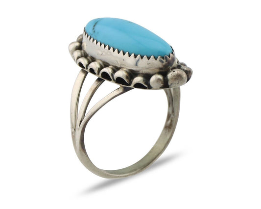 Navajo Ring .925 Silver Sleeping Beauty Turquoise Signed SkyStone Creations C80s