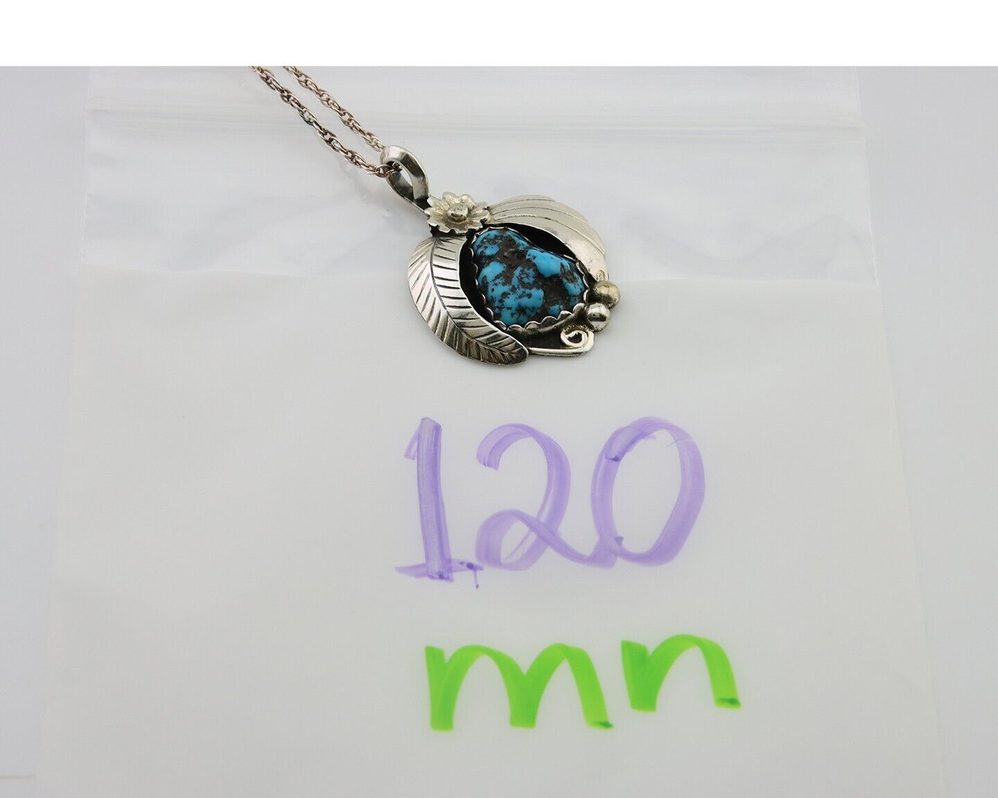 Navajo Necklace 925 Silver Natural Turquoise Native American Artist C.80's