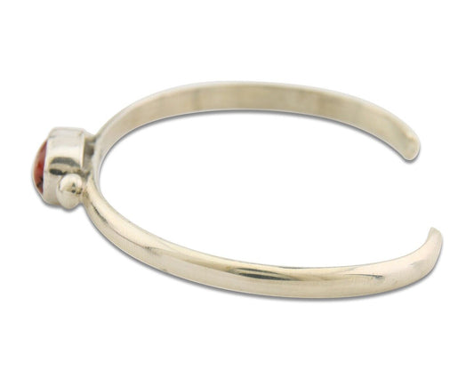 Navajo Bracelet .925 Silver Natural Red Coral Cuff Native American Artist C.80's