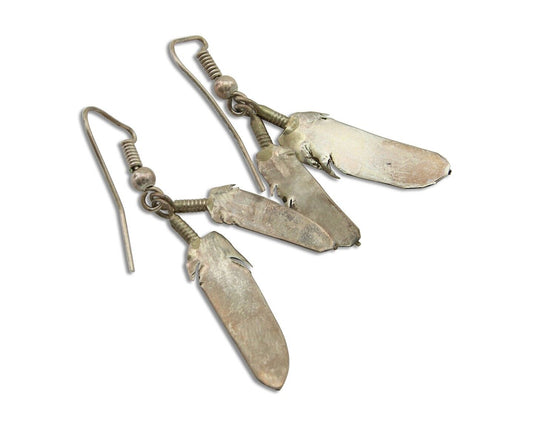 Navajo Earrings 925 Silver Dangle Eagle Feather Native American Artist C.80's