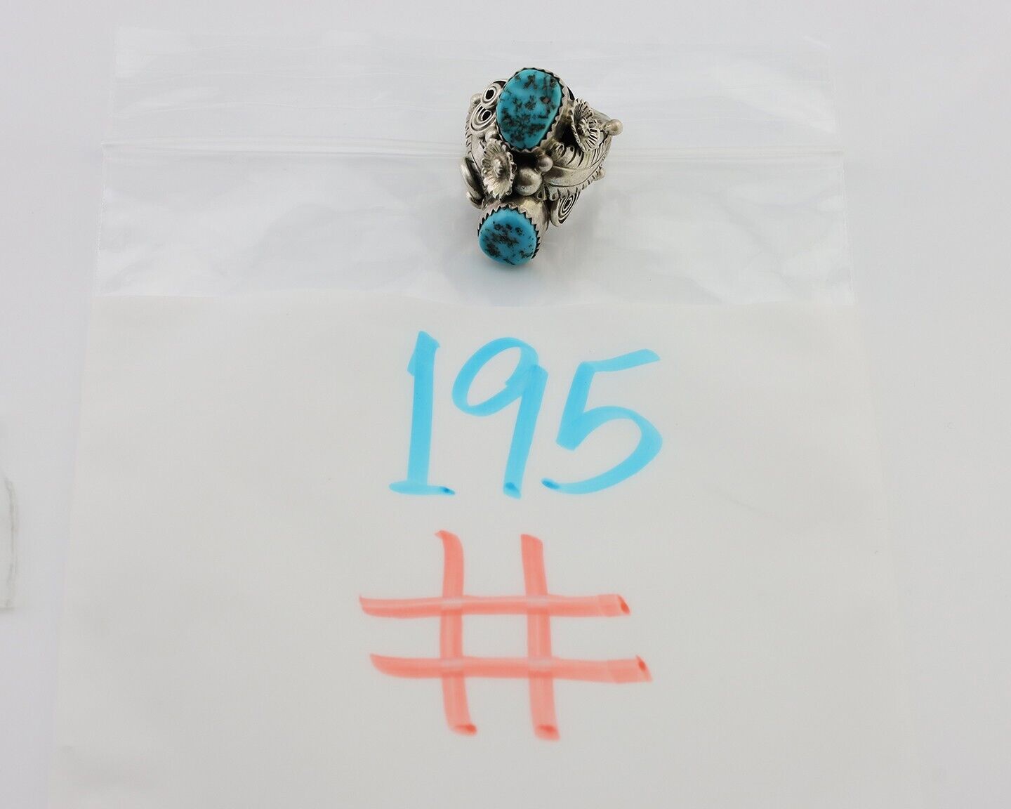 Navajo Handmade Ring 925 Silver Sleeping B Turquoise Artist Signed IHMJ C.80's