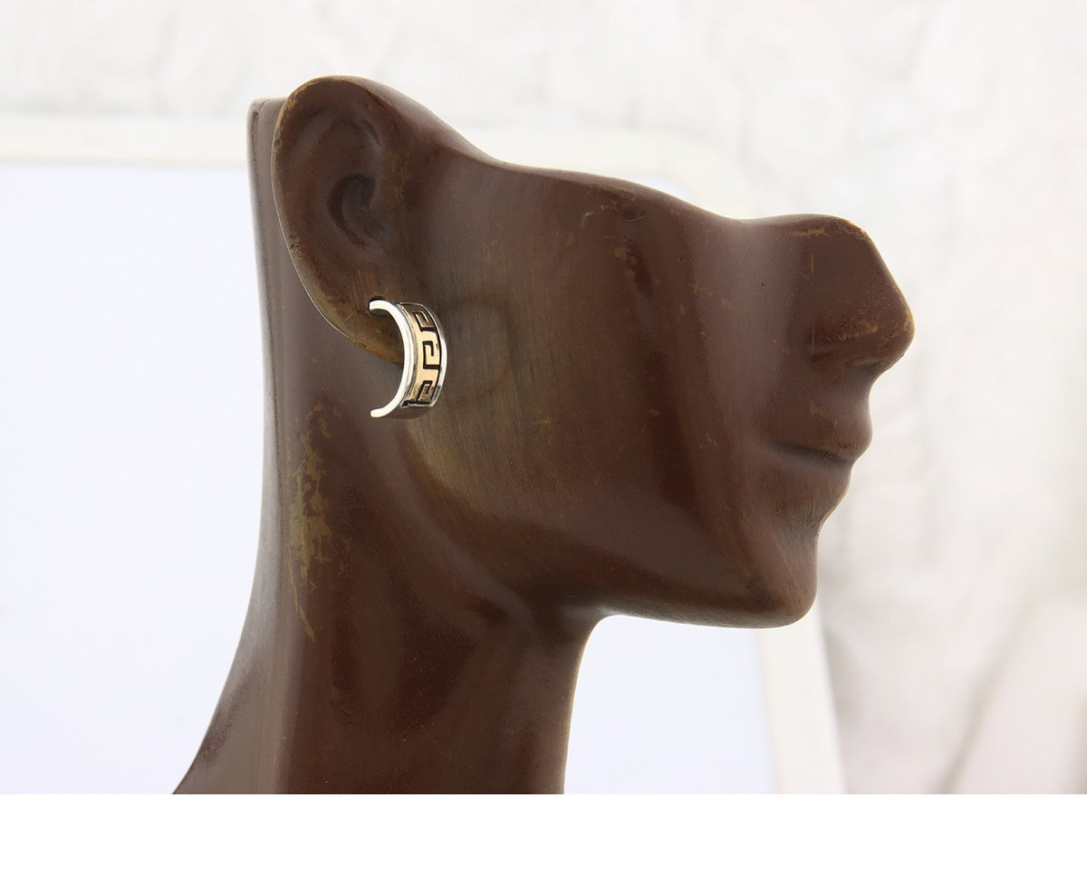 Navajo Earrings Sterling Silver & Gold Vintage Handmade Signed S Skeets